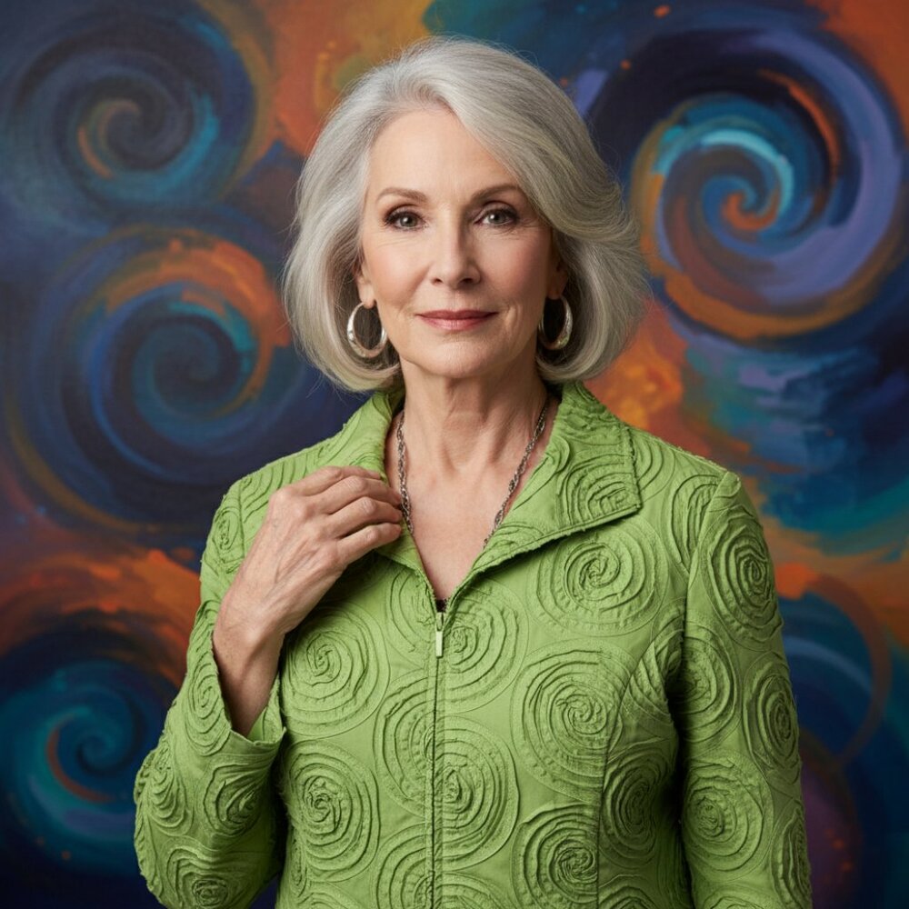 Bleu Bayou S Blazer Jacket Lime Green Rosette Textured Zip Coastal Artsy Boho